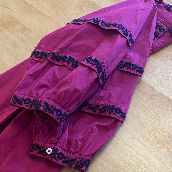 Talbots Magenta Blouse with Black Embroidered Detail & Bell Sleeves - Picture 11 of 11